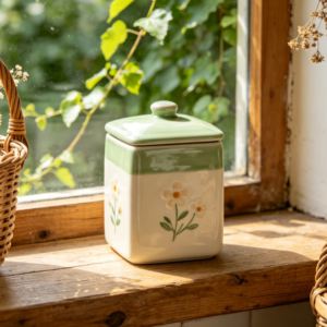 Fresh Floral Two-Tone Ceramic Square Seasoning Jar